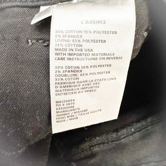 L'Agence Marguerite Skinny High Rise Noir Black Denim Jeans Size 25 - Picture 7 of 9